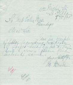 Document - COHN BROTHERS COLLECTION: HANDWRITTEN MESSAGE DATED 1921