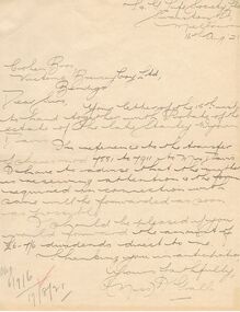 Document - COHN BROTHERS COLLECTION: HANDWRITTEN DOCUMENT DATED 1921