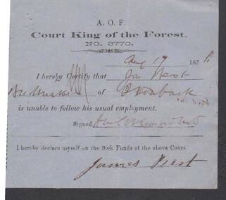Document - ANCIENT ORDER OF FORESTERS NO 3770 COLLECTION: MEDICAL CERTIFICATE