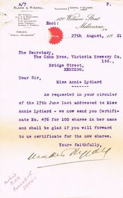 Document - COHN BROTHERS COLLECTION: TYPED LETTER DATED 1921