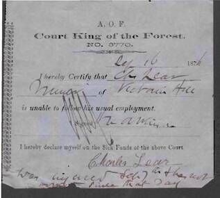 Document - ANCIENT ORDER OF FORESTERS NO 3770 COLLECTION: MEDICAL CERTIFICATE