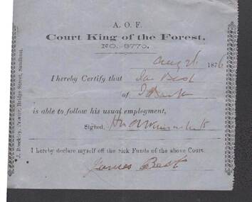 Document - ANCIENT ORDER OF FORESTERS NO 3770 COLLECTION: MEDICAL CERTIFICATE
