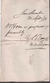 Document - ANCIENT ORDER OF FORESTERS NO 3770 COLLECTION: MEDICAL CERTIFICATE