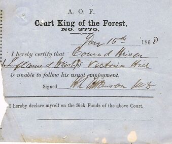 Document - ANCIENT ORDER OF FORESTERS NO 3770 COLLECTION: MEDICAL CERTIFICATE