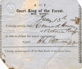 Document - ANCIENT ORDER OF FORESTERS NO 3770 COLLECTION: MEDICAL CERTIFICATE