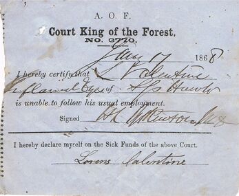 Document - ANCIENT ORDER OF FORESTERS NO 3770 COLLECTION: MEDICAL CERTIFICATE