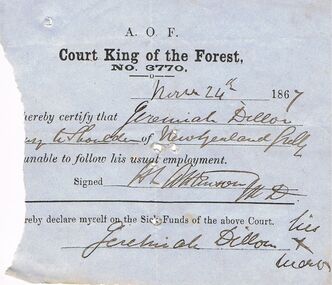 Document - ANCIENT ORDER OF FORESTERS NO 3770 COLLECTION: MEDICAL CERTIFICATE