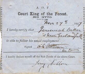 Document - ANCIENT ORDER OF FORESTERS NO 3770 COLLECTION: MEDICAL CERTIFICATE
