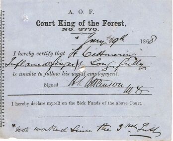 Document - ANCIENT ORDER OF FORESTERS NO 3770 COLLECTION: MEDICAL CERTIFICATE
