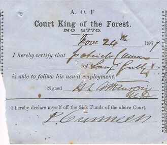 Document - ANCIENT ORDER OF FORESTERS NO 3770 COLLECTION: MEDICAL CERTIFICATE