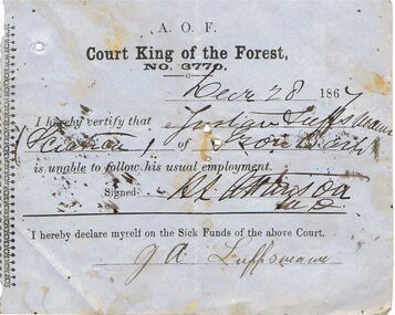 Document - ANCIENT ORDER OF FORESTERS NO 3770 COLLECTION: MEDICAL CERTIFICATE