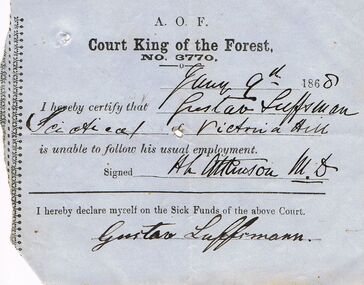 Document - ANCIENT ORDER OF FORESTERS NO 3770 COLLECTION: MEDICAL CERTIFICATE