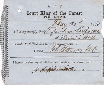 Document - ANCIENT ORDER OF FORESTERS NO 3770 COLLECTION: MEDICAL CERTIFICATE