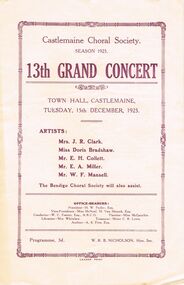 Document - LYDIA CHANCELLOR COLLECTION: CASTLEMAINE CHORAL SOCIETY 13TH GRAND CONCERT