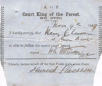 Document - ANCIENT ORDER OF FORESTERS NO 3770 COLLECTION: MEDICAL CERTIFICATE