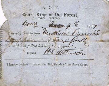 Document - ANCIENT ORDER OF FORESTERS NO 3770 COLLECTION: MEDICAL CERTIFICATE