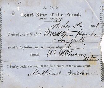 Document - ANCIENT ORDER OF FORESTERS NO 3770 COLLECTION: MEDICAL CERTIFICATE