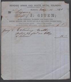 Document - J GIVEN, BENDIGO BRASS, AND WHITE METAL FOUNDRY