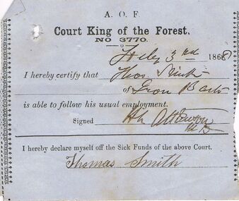 Document - ANCIENT ORDER OF FORESTERS NO 3770 COLLECTION: MEDICAL CERTIFICATE