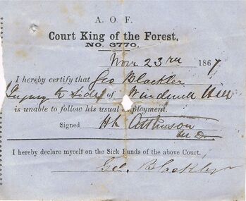 Document - ANCIENT ORDER OF FORESTERS NO 3770 COLLECTION: MEDICAL CERTIFICATE