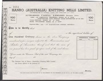 Document - HANRO [AUSTRALIA] KNITTING MILLS