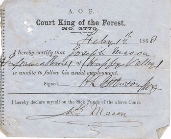 Document - ANCIENT ORDER OF FORESTERS NO 3770 COLLECTION: MEDICAL CERTIFICATE