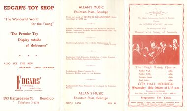 Document - MUSICAL VIVA SOCIETY OF AUSTRALIA, CITY HALL, BENDIGO, 18 Ocotber, 1967