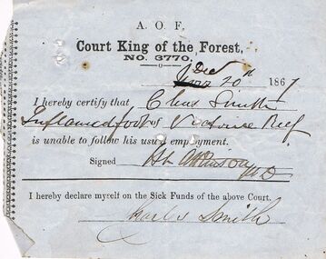 Document - ANCIENT ORDER OF FORESTERS NO. 3770 COLLECTION: MEDICAL CERTIFICATE
