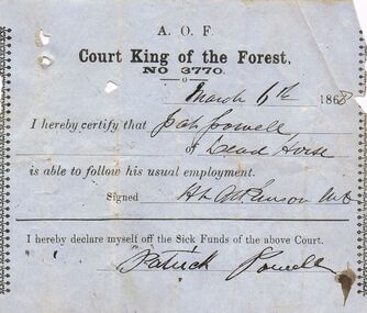 Document - ANCIENT ORDER OF FORESTERS NO. 3770 COLLECTION: MEDICAL CERTIFICATE
