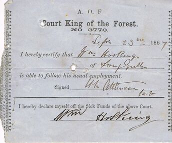 Document - ANCIENT ORDER OF FORESTERS NO. 3770 COLLECTION: MEDICAL CERTIFICATE