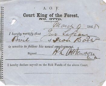 Document - ANCIENT ORDER OF FORESTERS NO. 3770 COLLECTION: MEDICAL CERTIFICATE