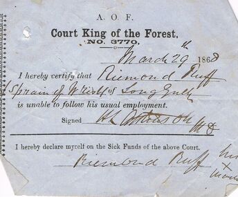 Document - ANCIENT ORDER OF FORESTERS NO. 3770 COLLECTION: MEDICAL CERTIFICATE