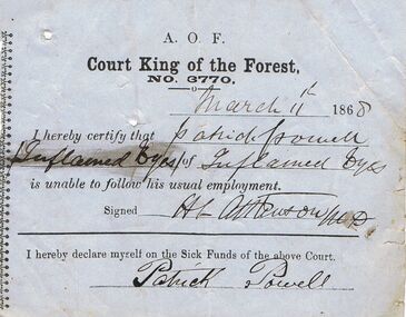 Document - ANCIENT ORDER OF FORESTERS NO. 3770 COLLECTION: MEDICAL CERTIFICATE