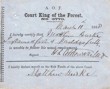 Document - ANCIENT ORDER OF FORESTERS NO. 3770 COLLECTION: MEDICAL CERTIFICATE