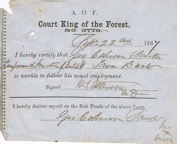Document - ANCIENT ORDER OF FORESTERS NO. 3770 COLLECTION: MEDICAL CERTIFICATE