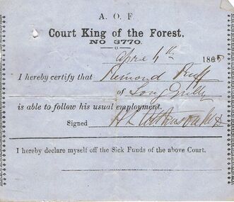 Document - ANCIENT ORDER OF FORESTERS NO. 3770 COLLECTION: MEDICAL CERTIFICATE