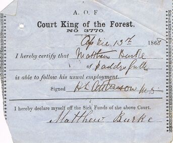 Document - ANCIENT ORDER OF FORESTERS NO. 3770 COLLECTION: MEDICAL CERTIFICATE
