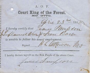 Document - ANCIENT ORDER OF FORESTERS NO. 3770 COLLECTION: MEDICAL CERTIFICATE
