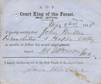 Document - ANCIENT ORDER OF FORESTERS NO. 3770 COLLECTION: MEDICAL CERTIFICATE