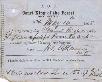 Document - ANCIENT ORDER OF FORESTERS NO. 3770 COLLECTION: MEDICAL CERTIFICATE
