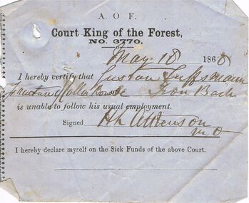 Document - ANCIENT ORDER OF FORESTERS NO. 3770 COLLECTION: MEDICAL CERTIFICATE