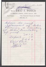 Document - STATEMENT ROOF REPAIRS ERIC J POOLE, 23 PHILPOT STREET, TO MR D RICHARDS , HISTORICAL SOCIETY