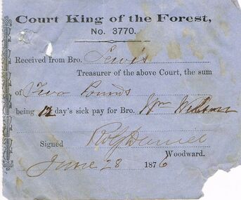 Document - ANCIENT ORDER OF FORESTERS NO 3770 COLLECTION: RECEIPT