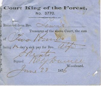 Document - ANCIENT ORDER OF FORESTERS NO 3770 COLLECTION: RECEIPT