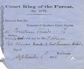 Document - ANCIENT ORDER OF FORESTERS NO 3770 COLLECTION: RECEIPT