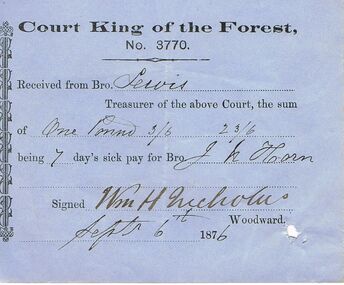 Document - ANCIENT ORDER OF FORESTERS NO 3770 COLLECTION: RECEIPT