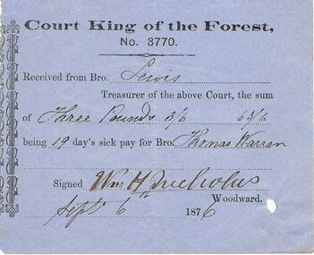 Document - ANCIENT ORDER OF FORESTERS NO 3770 COLLECTION: RECEIPT