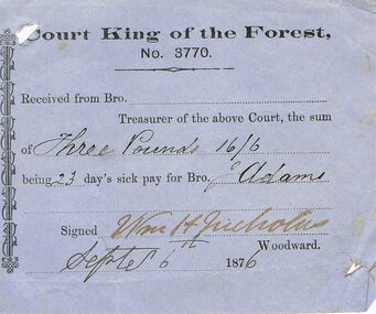 Document - ANCIENT ORDER OF FORESTERS NO 3770 COLLECTION: RECEIPT