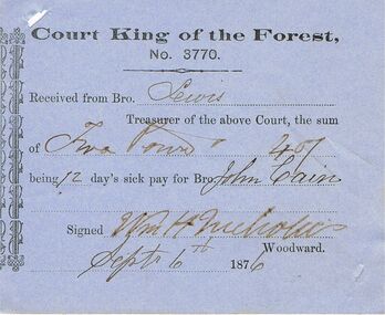 Document - ANCIENT ORDER OF FORESTERS NO 3770 COLLECTION: RECEIPT