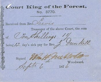 Document - ANCIENT ORDER OF FORESTERS NO 3770 COLLECTION: RECEIPT